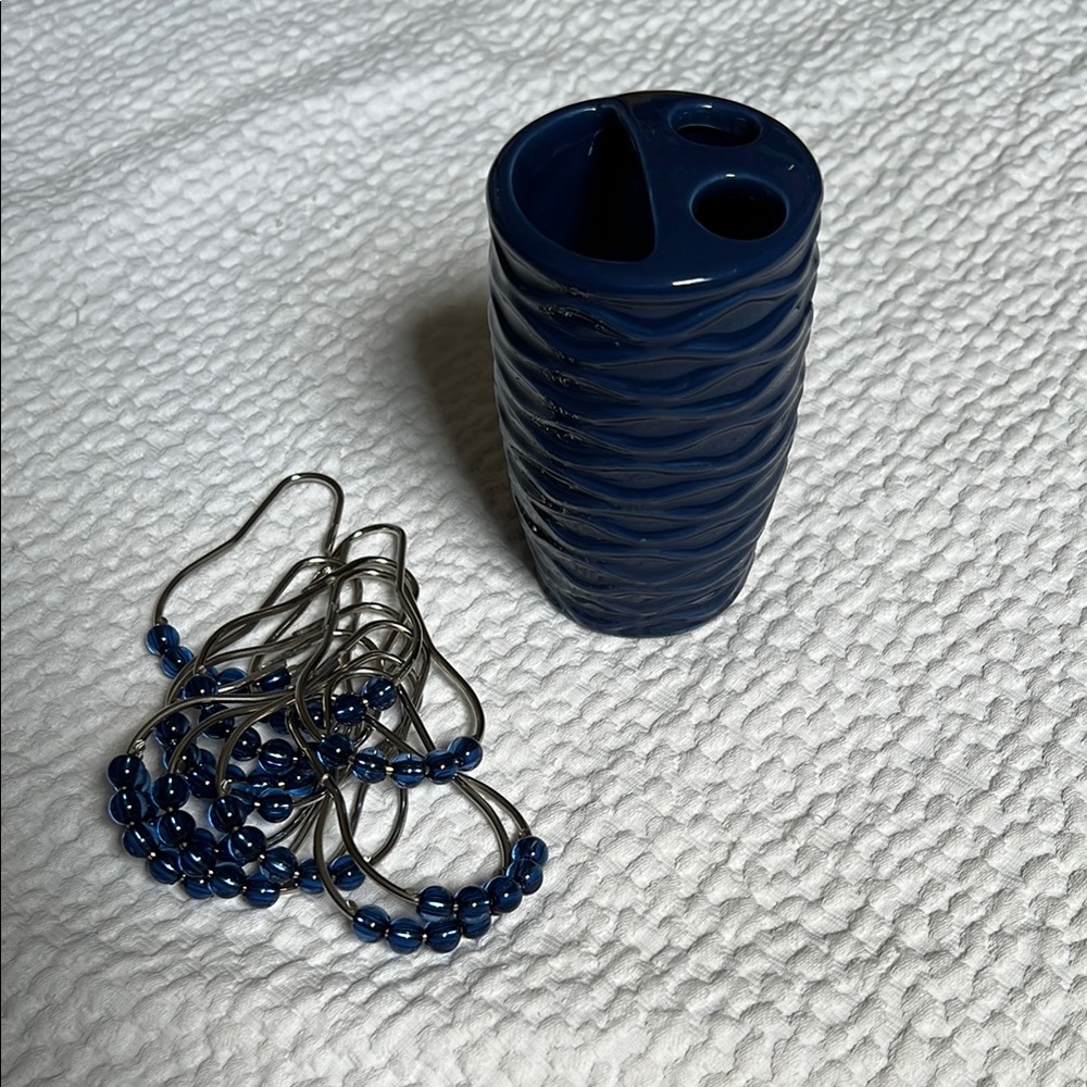 Ceramic Toothbrush/Toothpaste Vase with Beaded Shower Rings Set
